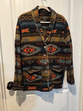 Bit & Bridle Geometric Aztec Southwestern 100% Cotton Cardigan Black & Brown Siz